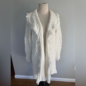 Cocogio Cardigan Sweater White Wool Blend Open Cable Knit Women’s -Small- Italy